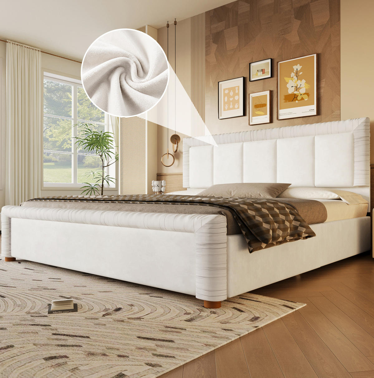 POLSTERBETT aus französischem Samt 180x200 cm Beige mit 2 Schubladen - Beige, Textil (180/200cm) - Modfu
