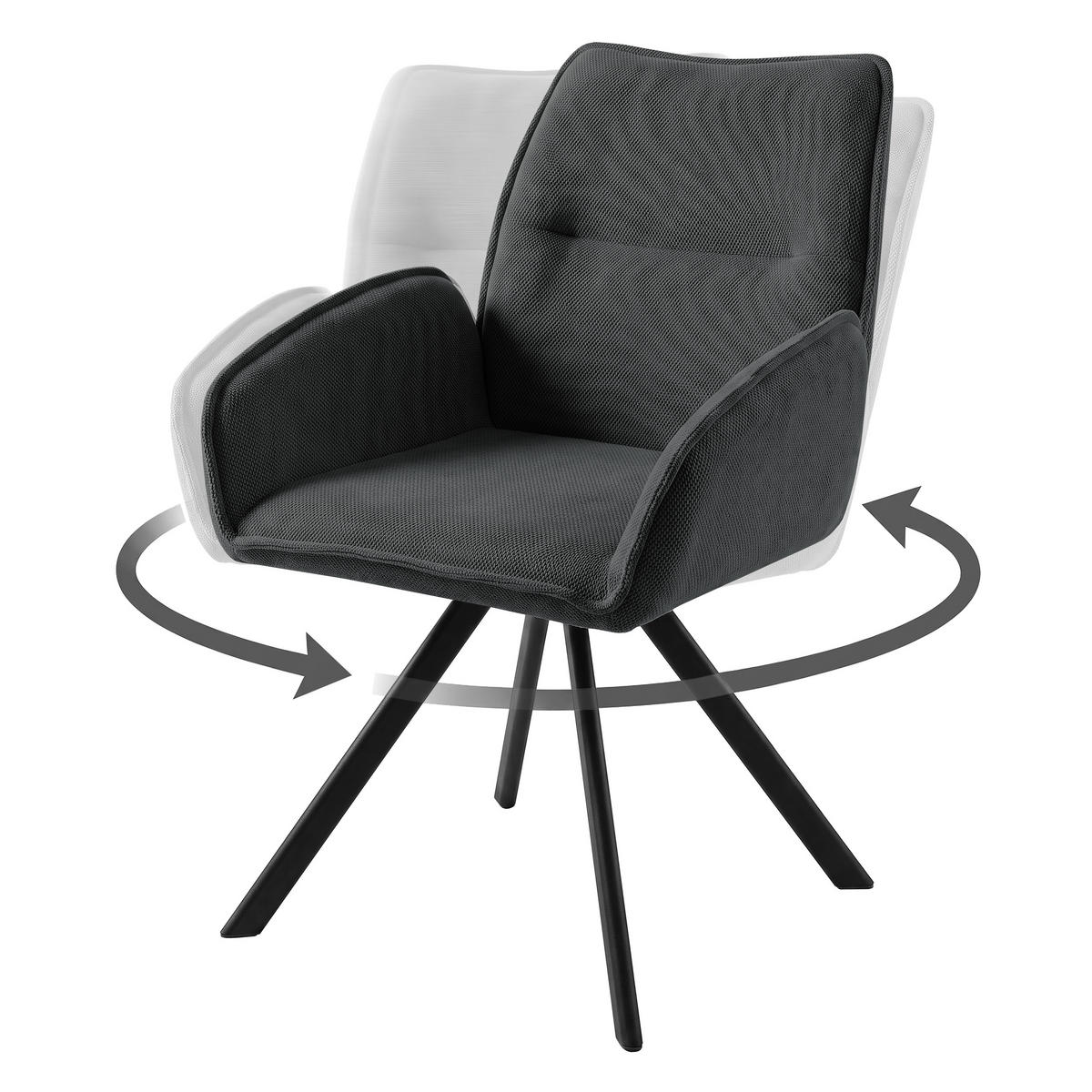 DREHSTUHL Zerra im Geflechtstoff mit Metallbeinen, Anthrazit - Anthrazit/Schwarz, Metall (55/87/46cm) - Beautysofa