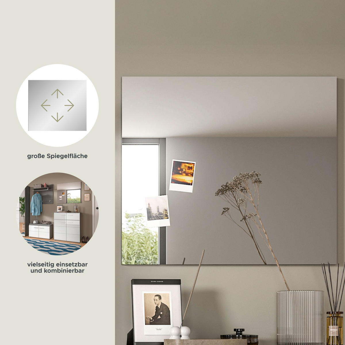 SPIEGEL SALSA (B/H/T: ca. 60/192/37 cm) in Rauchsilber Nachbildung/weiß hochglanz - Silberfarben, Holzwerkstoff (60/192/37cm)