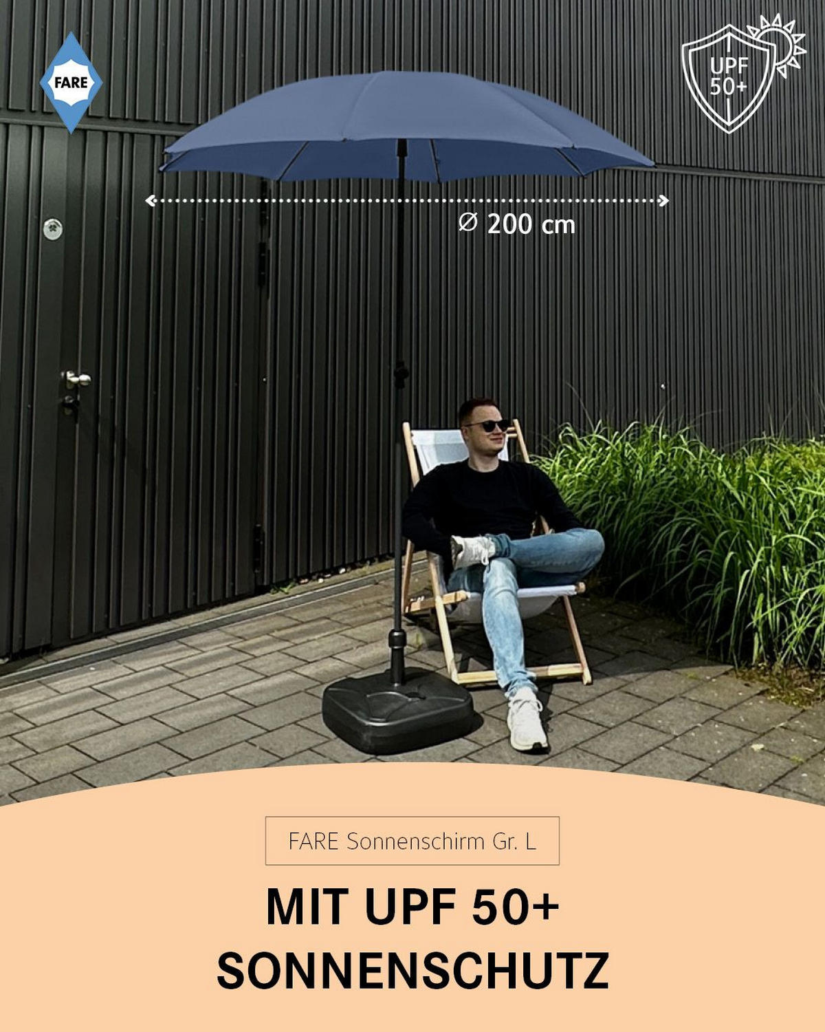 SONNENSCHIRM 200/200/126 cm - Dunkelblau, Kunststoff (200/200cm) - FARE