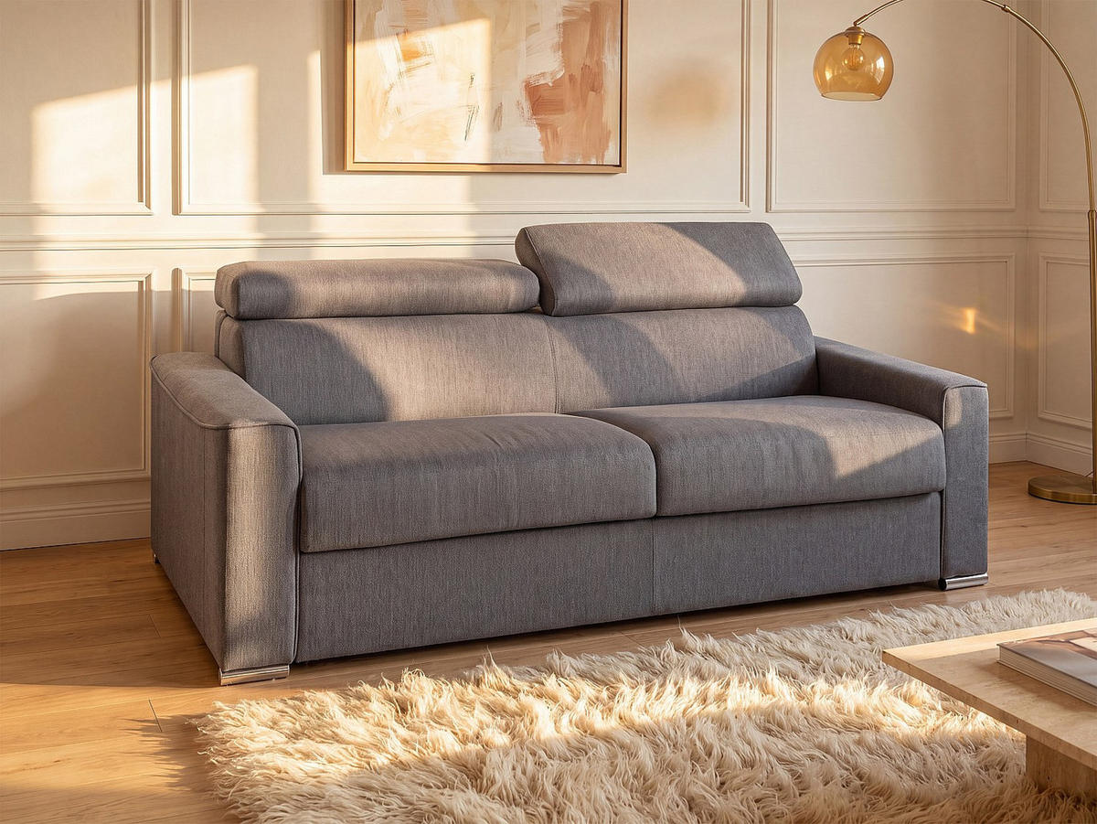 SCHLAFSOFA - 3 Personen - stoff - grau Vizir - Grau, Textil (196/110/223cm) - Vente-Unique