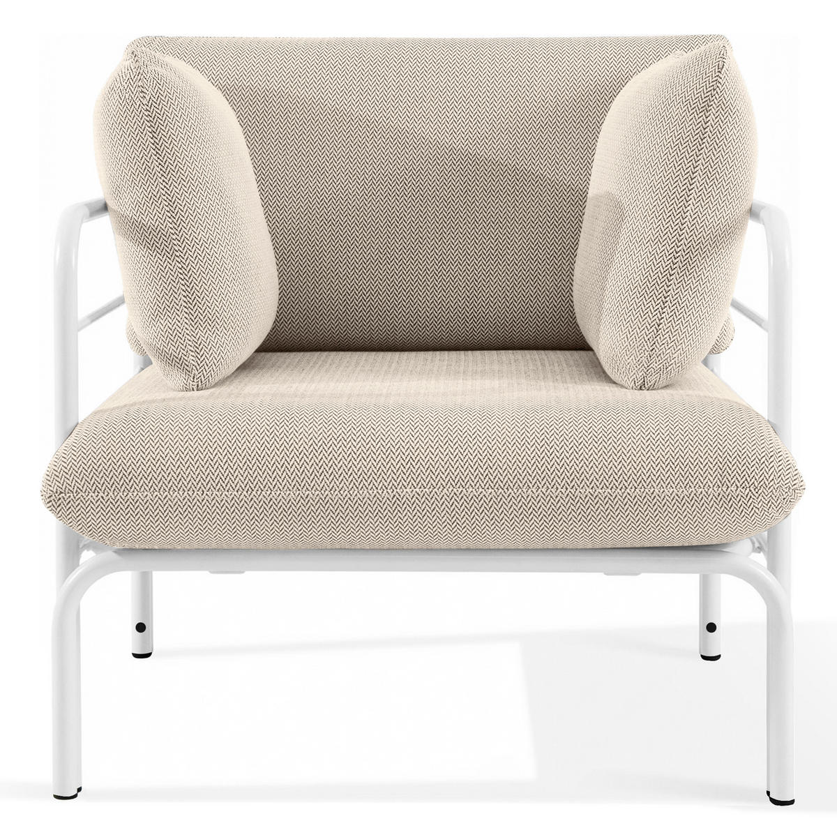 GARTENMÖBELSET RAMBE 4-tlg. 1x Tisch 2x Sessel 1x Sofa 2-Sitzer, mit Kissen, LOFT-STIL, Weiß - Beige/Weiß, Glas/Textil - KONSIMO®