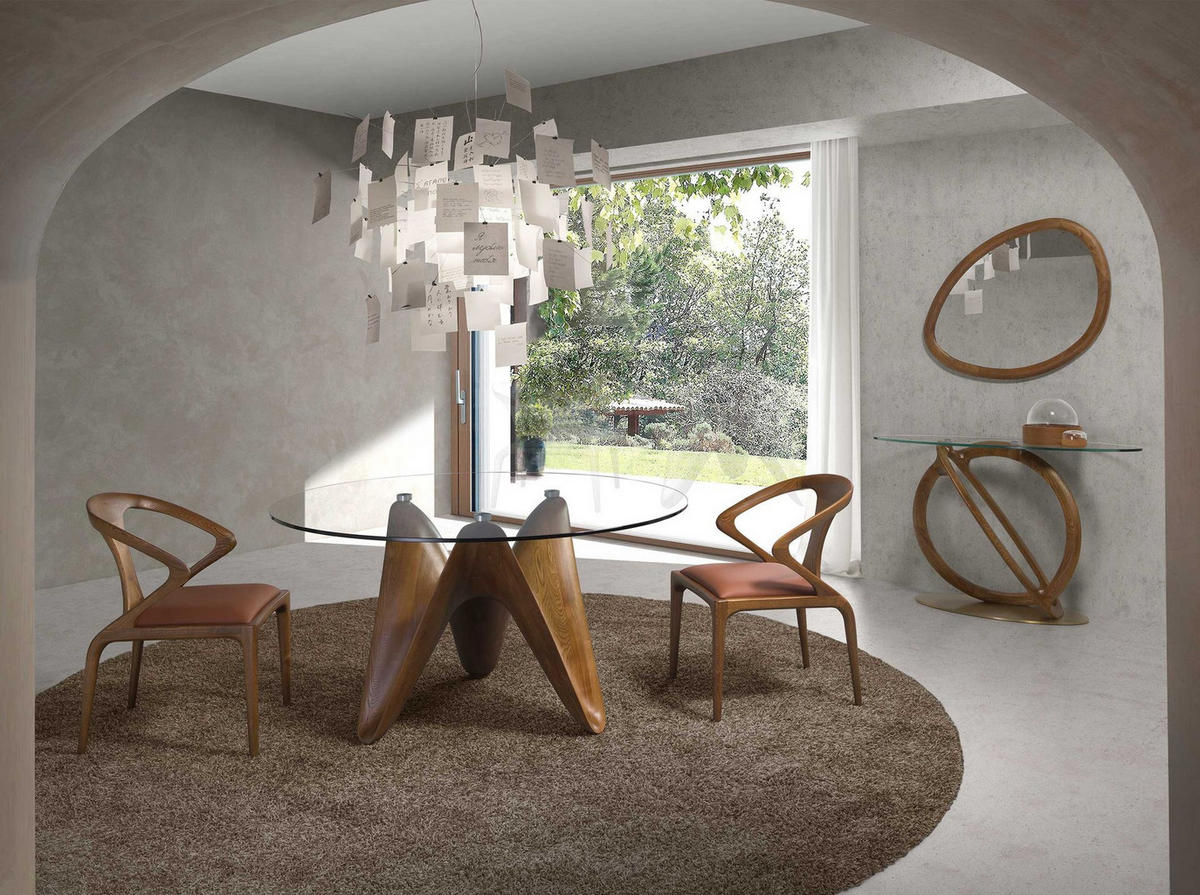 ESSTISCH Esstisch runde gehärtetes Glas aus walnussfarbenes Holz Ø140/75 cm - Transparent/Walnussfarben, Glas (140/140/75cm) - ANGEL CERDA