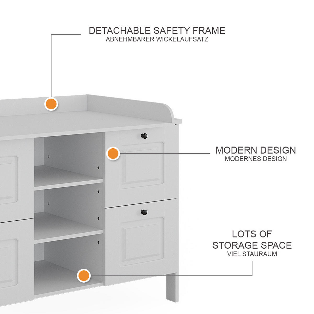 WICKELKOMMODE Ajaton Weiß 133 x 98.4 cm mit 4 Schubladen - Weiß, Holzwerkstoff (133/98.4/70cm) - VitaliSpa