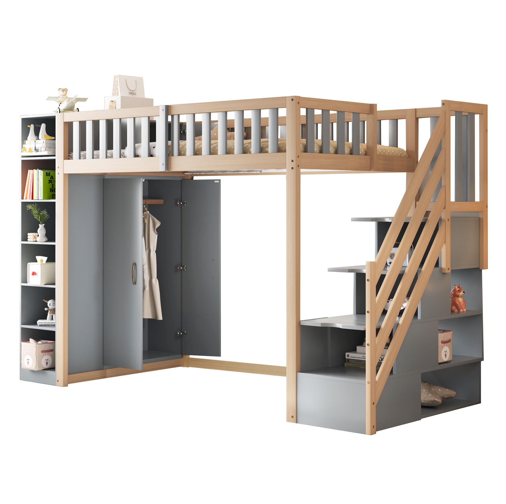 HOCHBETT 90/200 cm aus Holz mit Schubladen, Grau - Naturfarben, Holz (90/200cm) - OKMYHOME