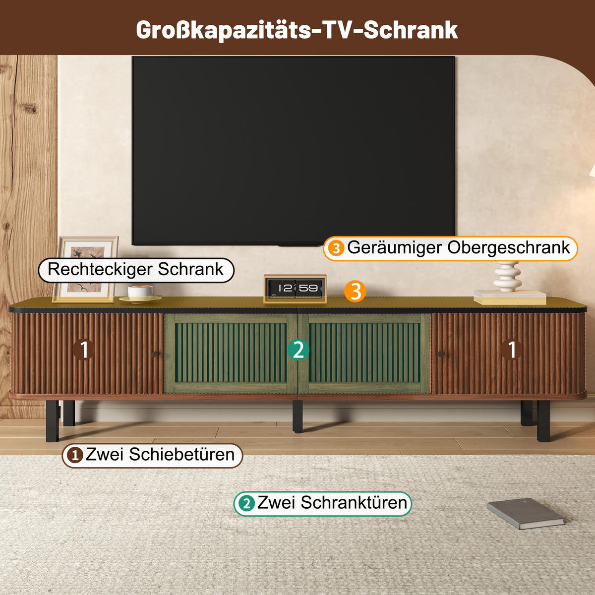 TV-SCHRANK 190/35/45 cm Nussbaum mit 2 Schiebetüren und Gittertür - Nussbaumfarben, Holzwerkstoff (190/45/35cm) - Oxeza