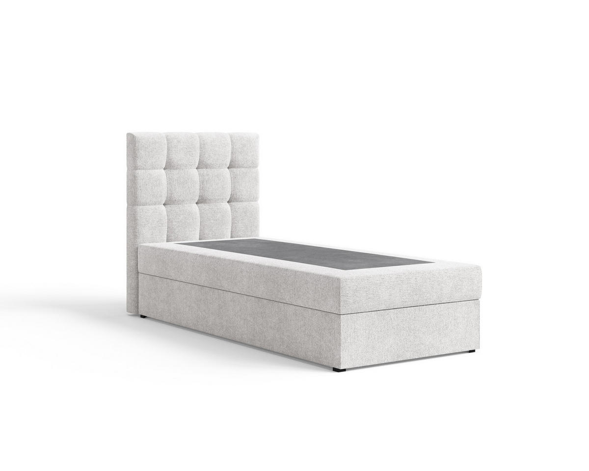 BOXBETT - Bett 05 OSLO - Aragon - 90x200 cm - mit Bettkasten und Komfort-Topper - Weiß, Holz (90/200cm) - ROYAL24_MARKT