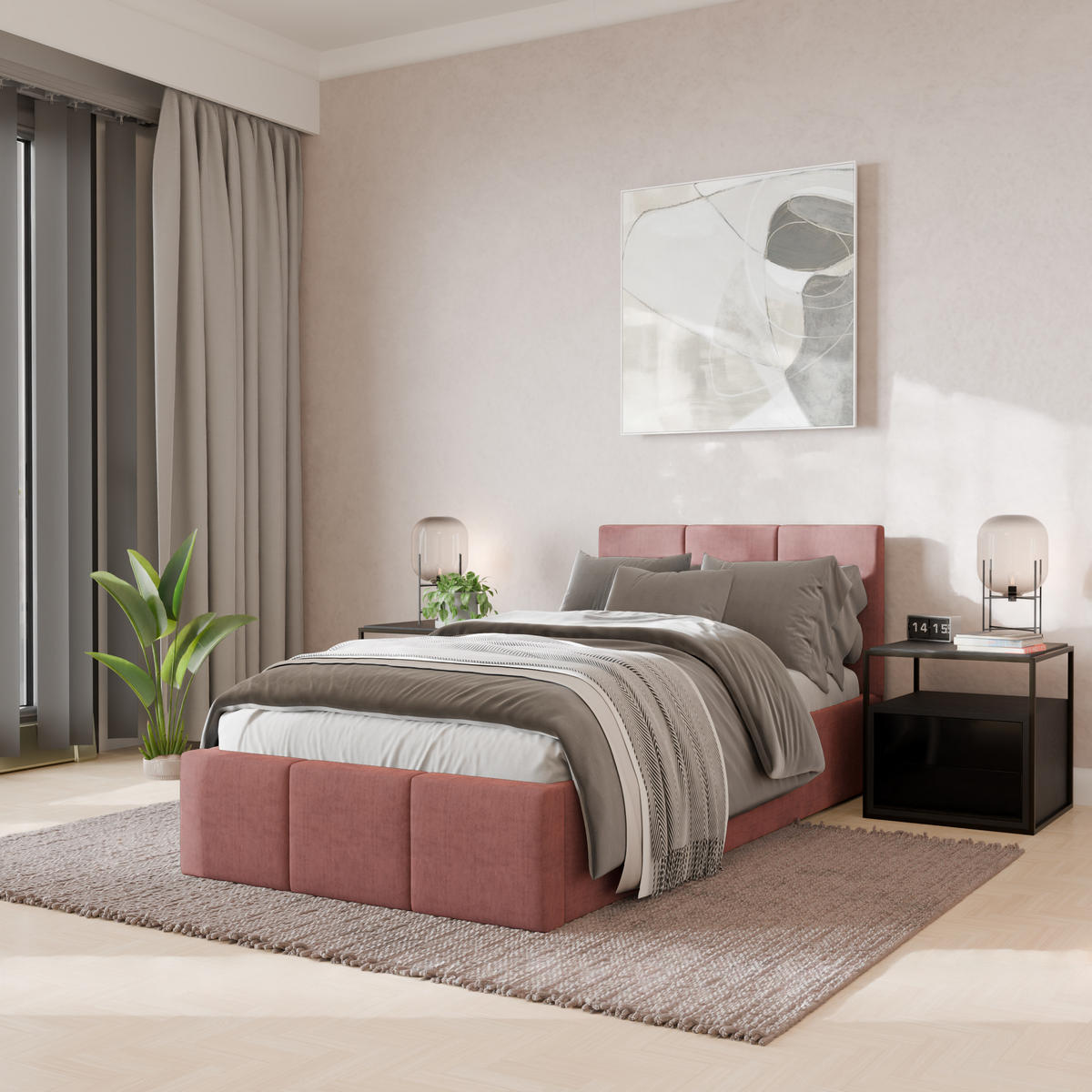 POLSTERBETT für Schlafzimmer Bett mit Stauraum Rosa 90x200cm Kopfteil 120cm - Rosa, Holzwerkstoff/Metall (90/200cm) - Muralo
