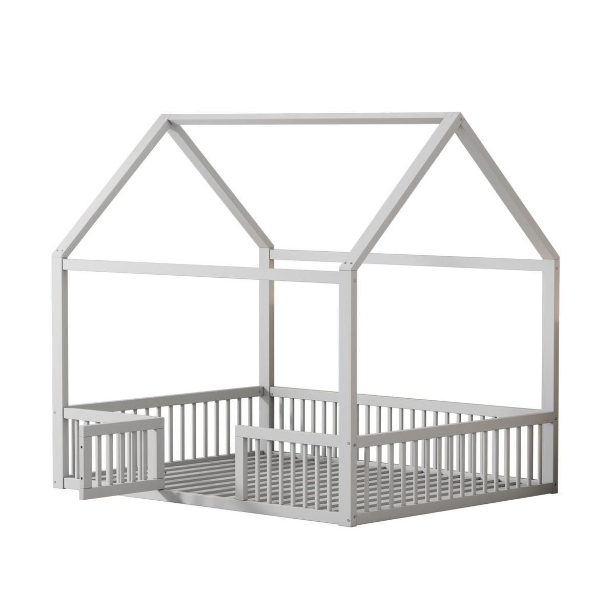 HAUSBETT aus Kiefer und MDF 140x200 cm Weiß mit Rundum-Sicherheitsgitter und Tür im Hausbett-Design - Weiß, Holzwerkstoff (140/200cm) - Modfu