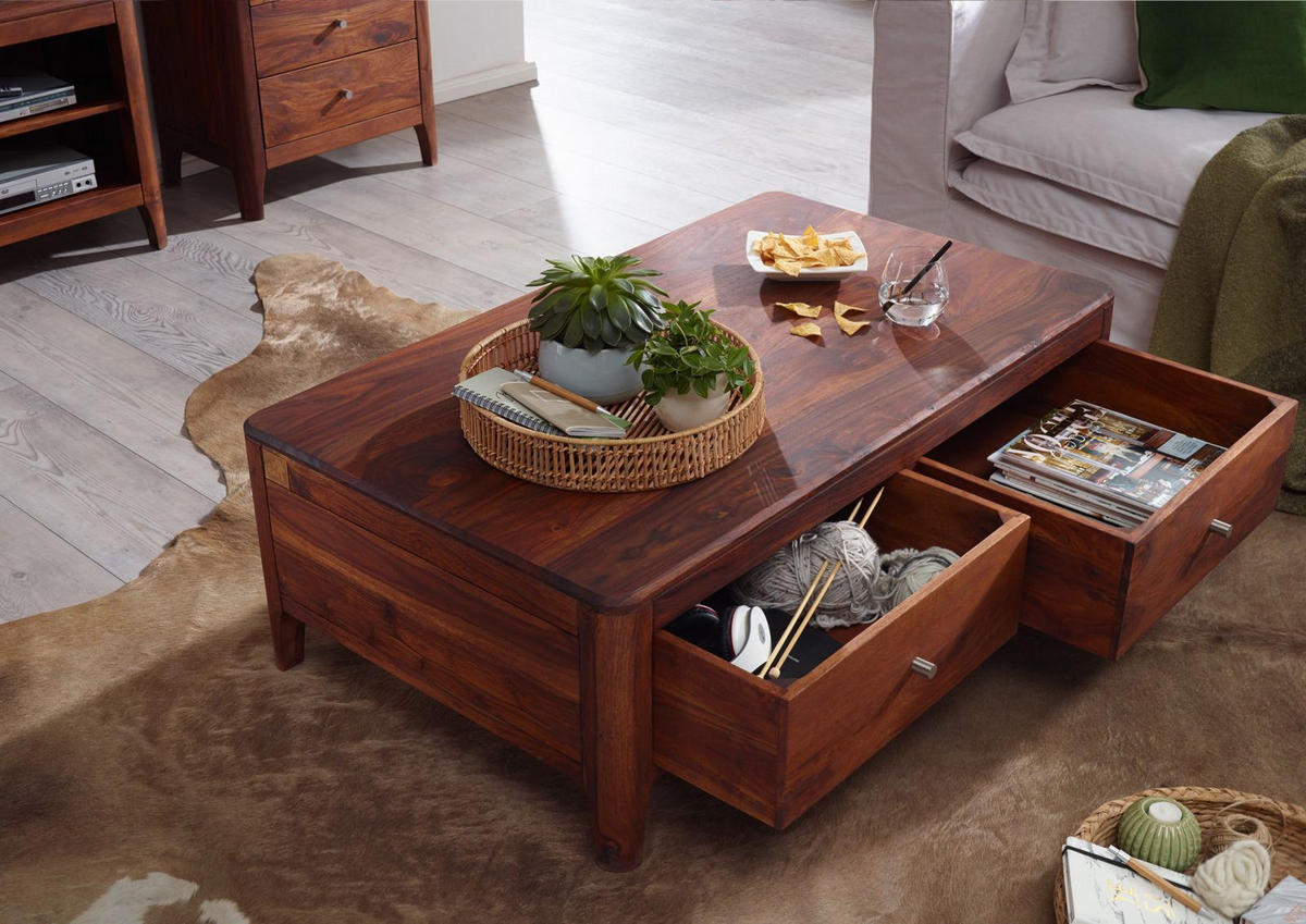 COUCHTISCH Sheesham 120x70x40 walnuss geölt BROOKLYN #12 - Dunkelbraun, Holz (120/70/40cm) - Massivmoebel24