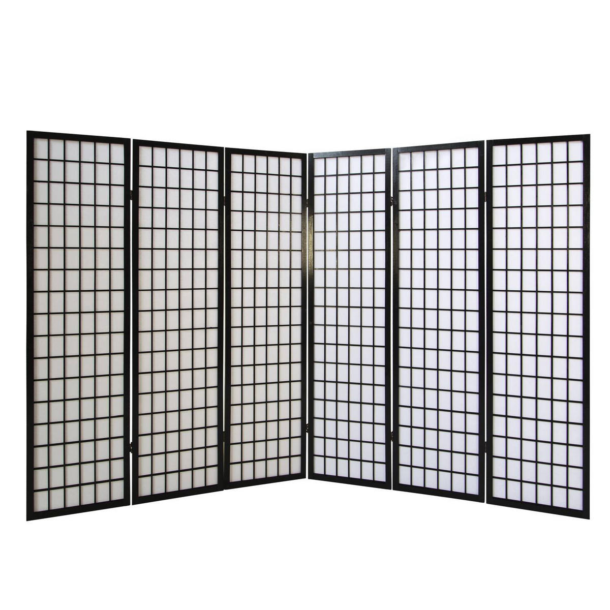 PARAVENT 6-tlg. 264/175 cm Schwarz Shoji - Schwarz, Holz (264/175/2cm) - Homestyle4u
