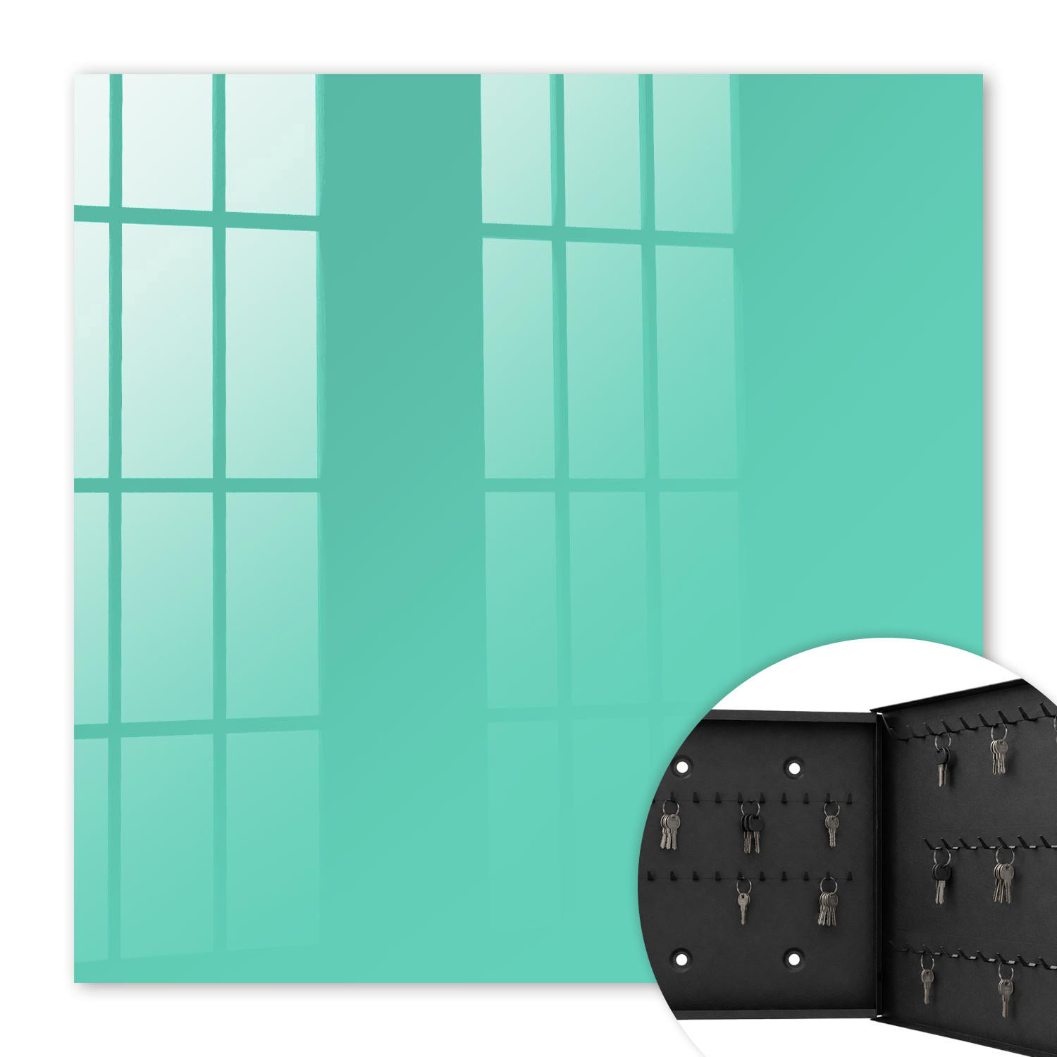 SCHLÜSSELBOX Schwarz 30x30 cm- Türöffnung nach rechts - Starke Minze - Türkis, Metall (30/30/5cm) - TULUP