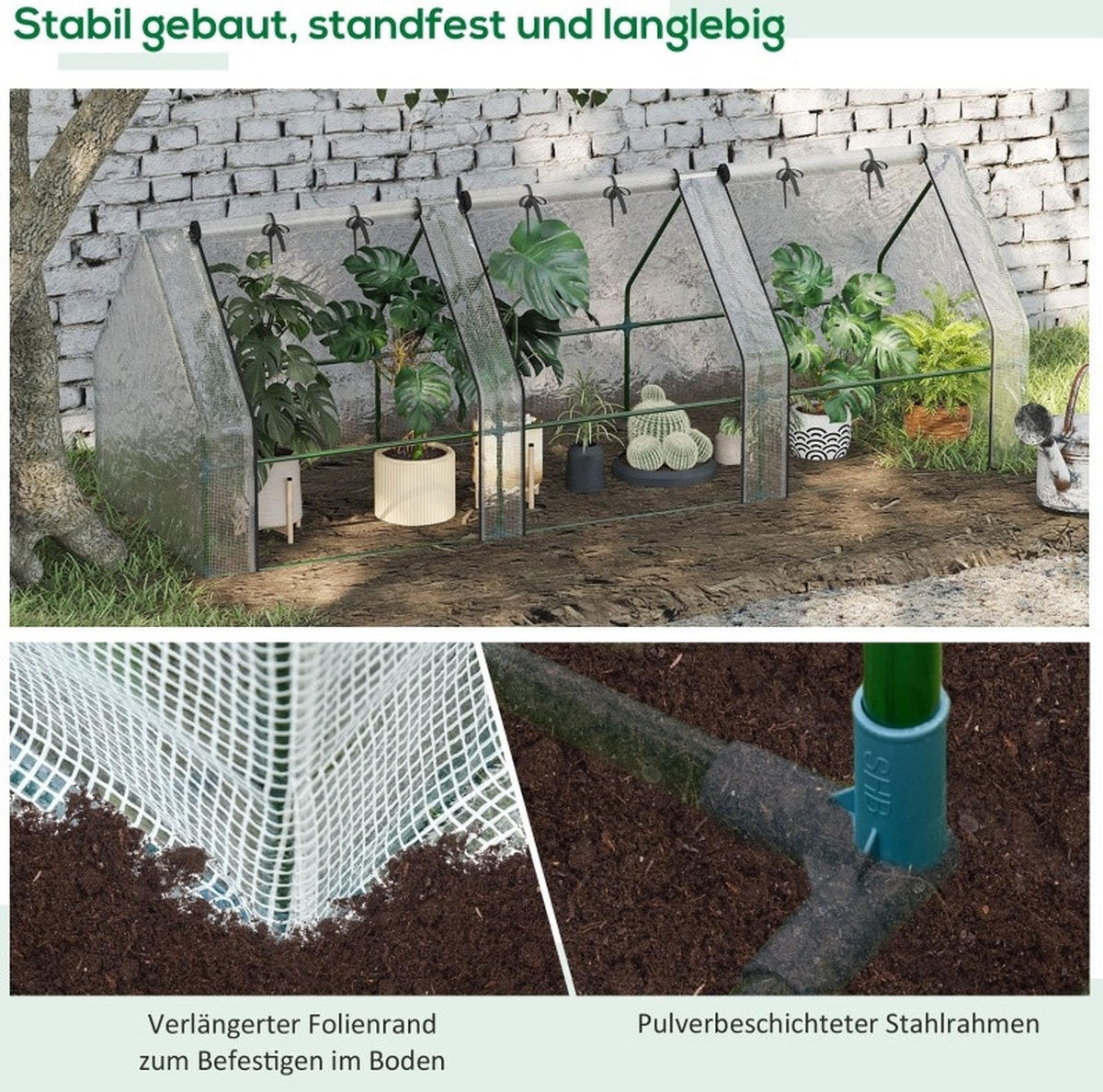 GEWÄCHSHAUS 270/90/90 cm Weiß aus Stahl mit 3 Rollfenstern - Weiß, Metall (90/90/270cm) - OKMYHOME