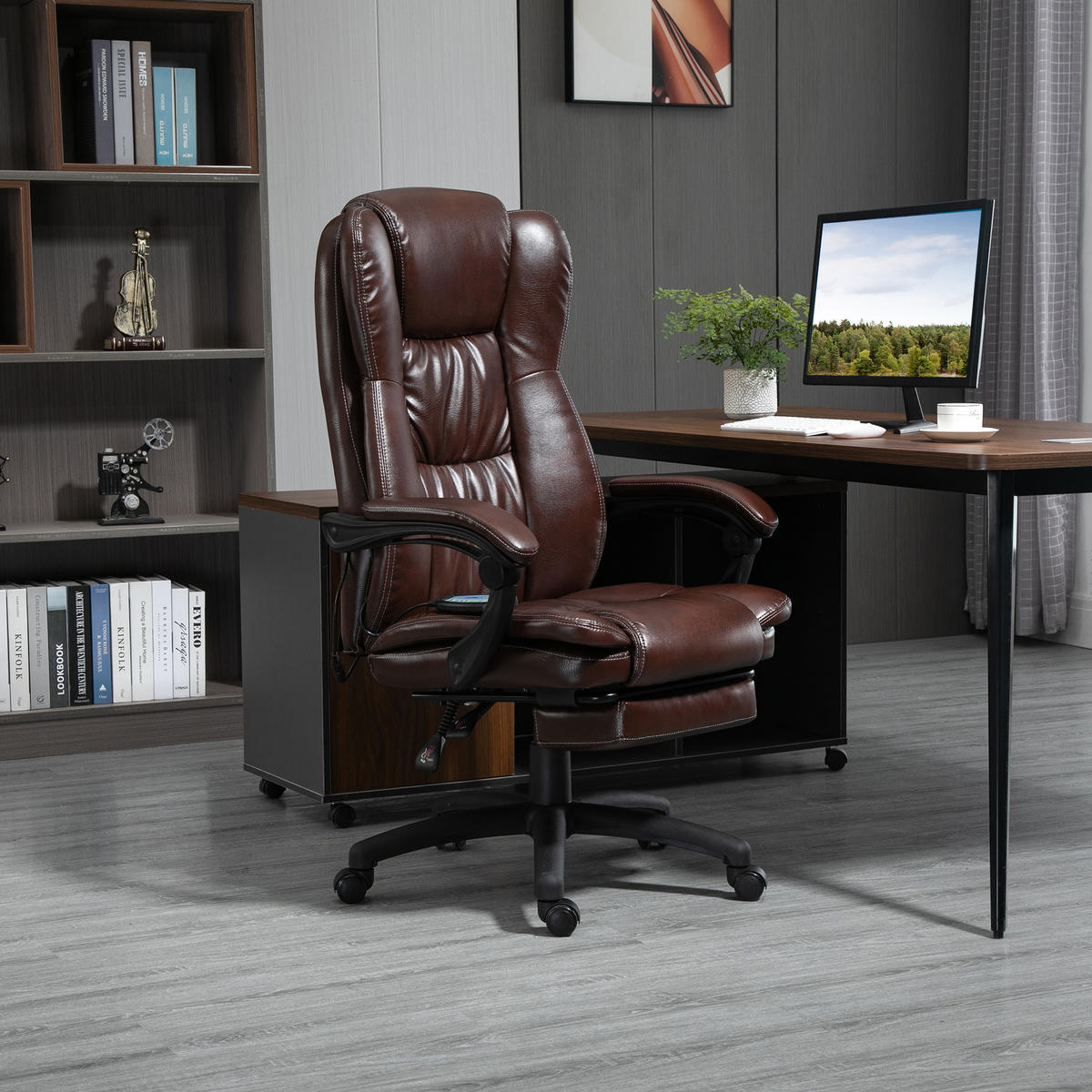 VERSTELLBARER Drehstuhl mit Fußstütze, Kopfstütze, Massagefunktion, Braun - Schwarz/Braun, Kunststoff (68.5/121/68.5cm) - Vinsetto
