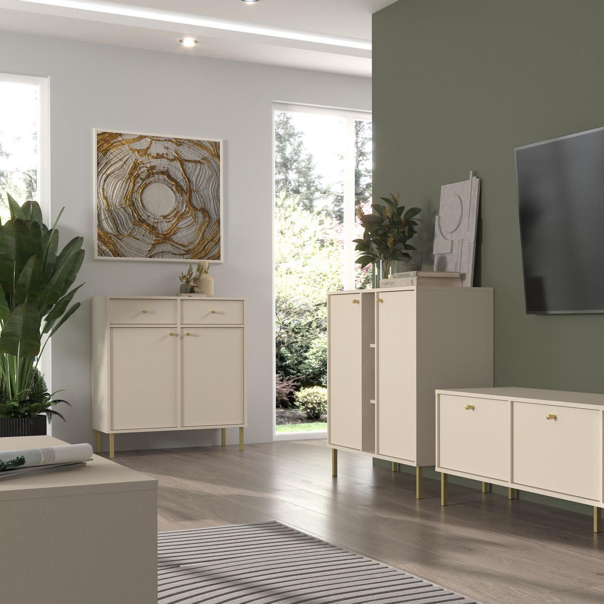 KOMMODE TORINO 84/95/41 cm mit 2 Schubladen 2 Türen Beige - Beige, Holzwerkstoff (84/95/41cm) - MASSENO