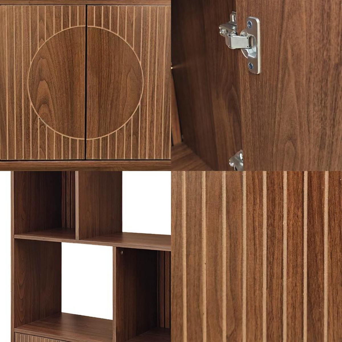 BÜCHERREGAL Skandinavisches, 180 cm hoch, mit 2 Türen und 6 Regalböden, Walnuss-Finish – LILA - Salbeigrün/Walnussfarben, Holzwerkstoff/Metall (80/179/30cm) - Sicaan