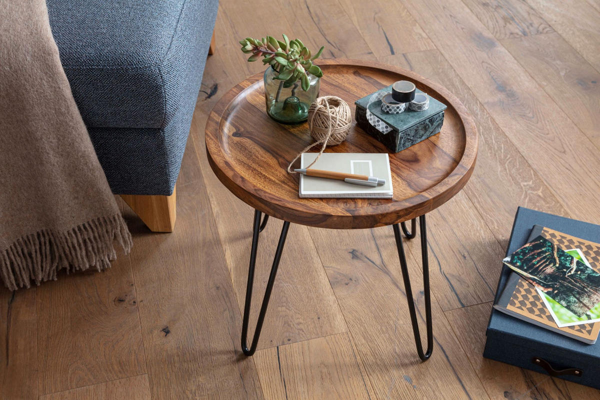 COUCHTISCH in Braun, Sheeshamholz mit Haarnadelbeinen, Modernes Design - Schwarz/Braun, Holz/Metall (41/45/40cm) - KADIMA DESIGN