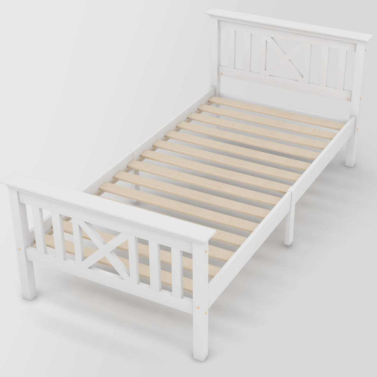 EINZELBETT 90/200 cm mit Lattenrost und X-förmigem Kopfteil, Weiß - Weiß, Holzwerkstoff (90/200cm) - Redom