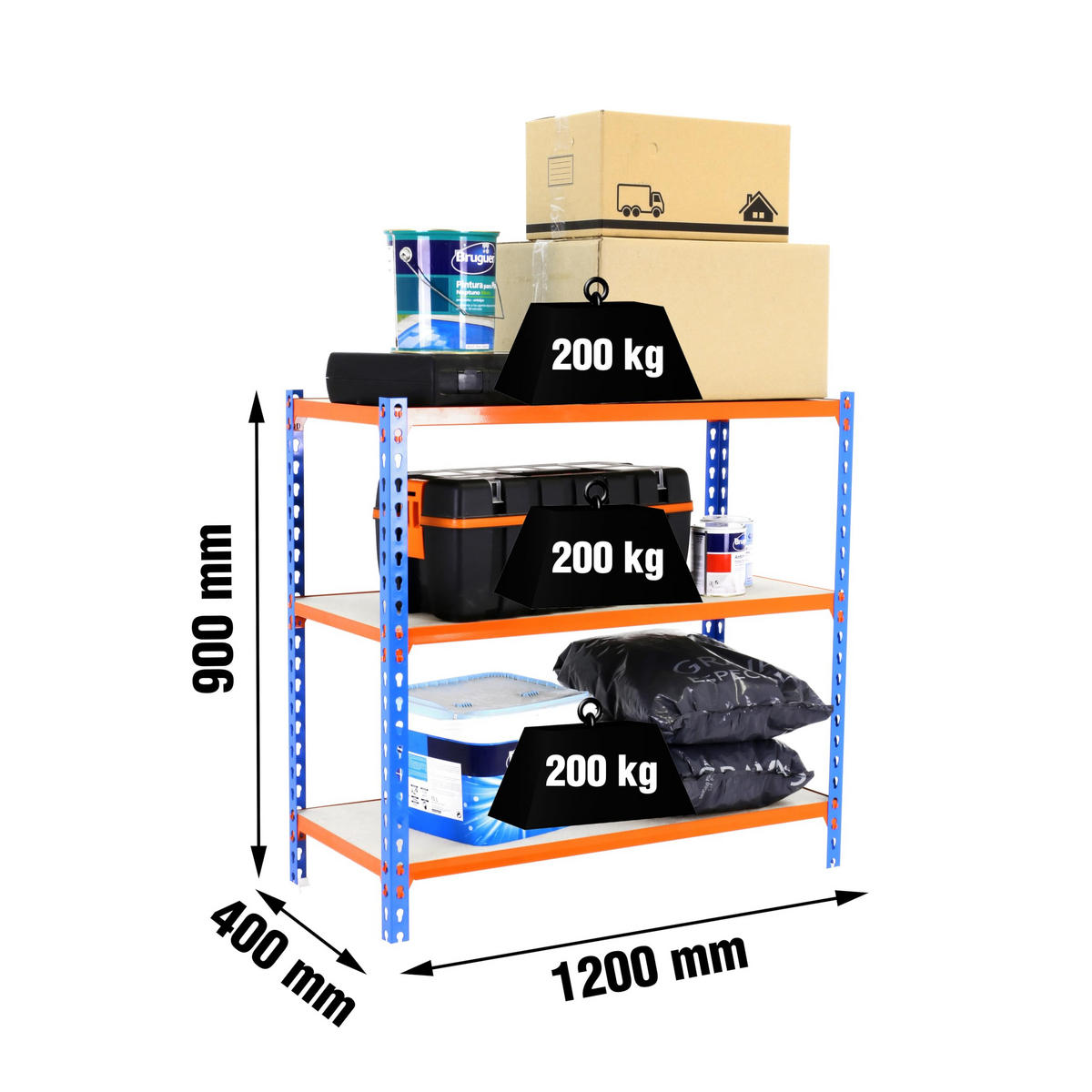 SCHWERLASTREGAL Baby Muli HxBxT 90 x 120 x 40 cm 3 Fachböden Fachlast 200 kg Blau-Orange - Gelb, Metall (120/90/40cm) - PROREGAL