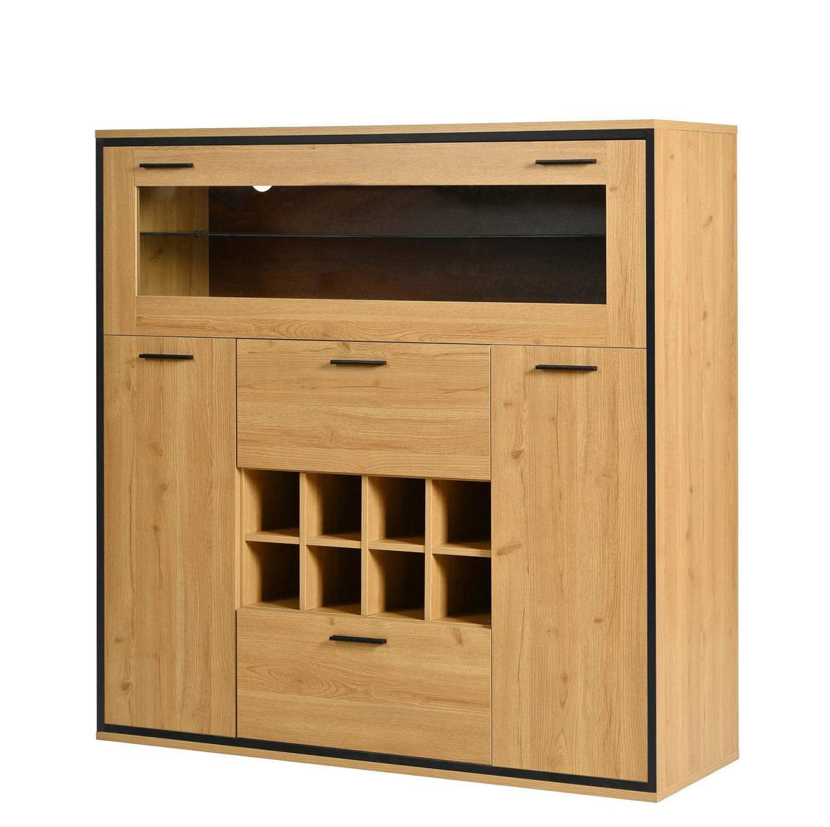BUFFETSCHRANK 100/40/180 cm aus MDF mit LED-Beleuchtung, Steckdose und viel Stauraum, Neutral - Naturfarben, Holzwerkstoff (100/180/40cm) - Redom