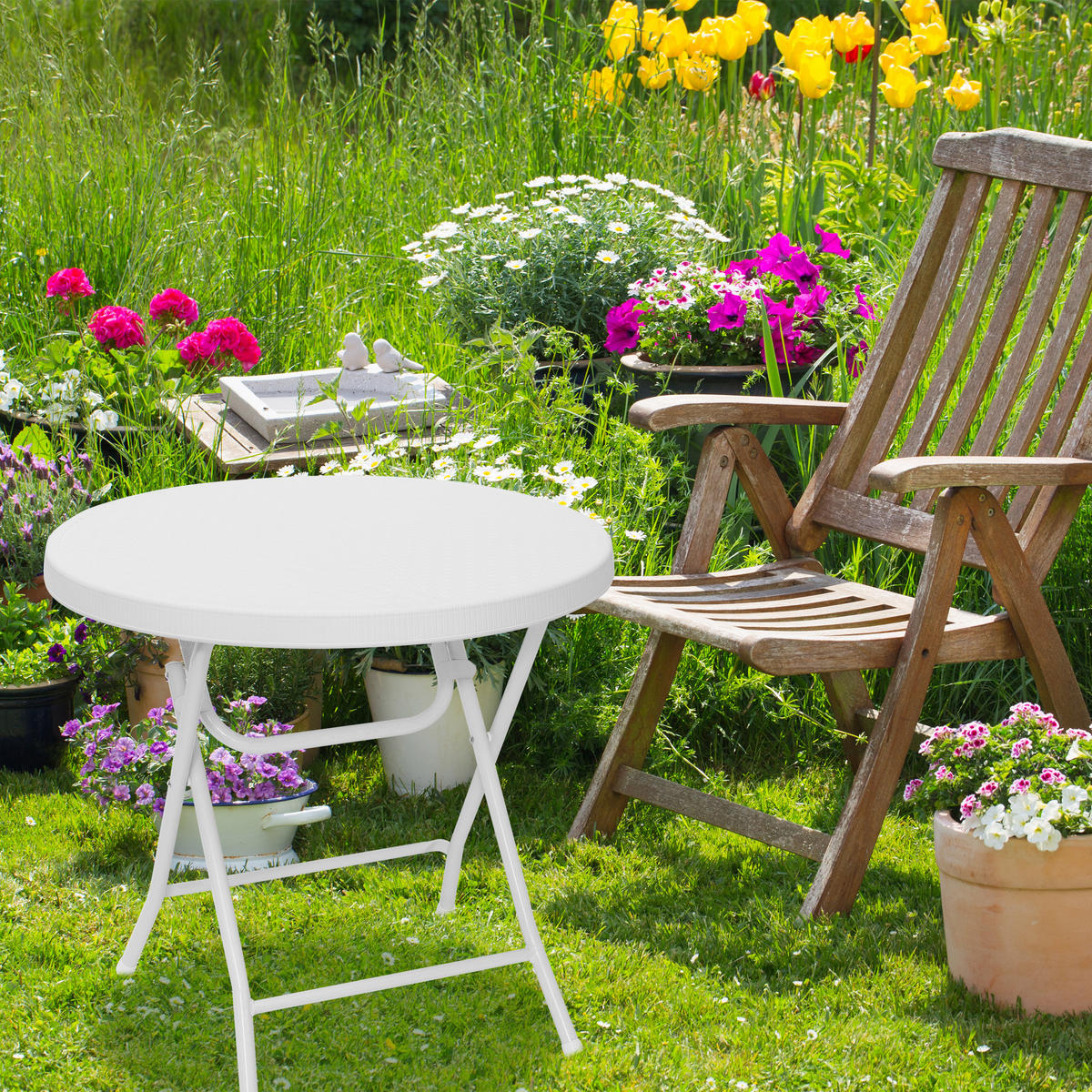 GARTENTISCH - Weiß, Kunststoff/Metall (80/80/74cm) - Relaxdays