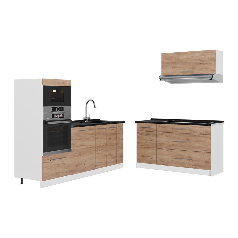 KÜCHENZEILE Fame-Line, Goldkraft Eiche/Weiß, 340 cm, AP Anthrazit - Honigeiche/Weiß, Holzwerkstoff (340/153.6/60cm) - Vicco
