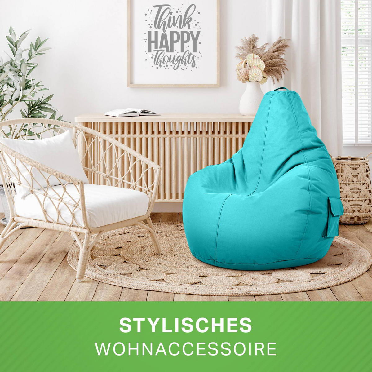 SITZSACK + Hocker "Cozy+Stay" 2er Set - Hellblau, Textil (70/90/80cm) - Green Bean