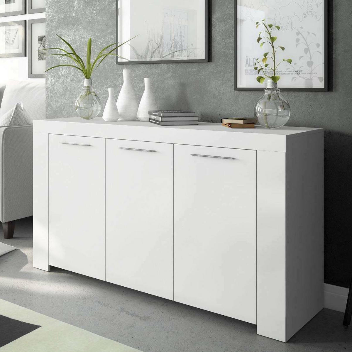 SIDEBOARD Holz-Effekt Weiß 42x144h80 - Weiß, Holzwerkstoff (144/80/42cm) - DMORA