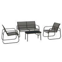 4-TEILIGE GARTENGARNITUR DE-06532 2 Sessel, 2-Sitzer-Sofa, Tisch mit Glasplatte Schwarz - Schwarz, Metall - ComfortXL
