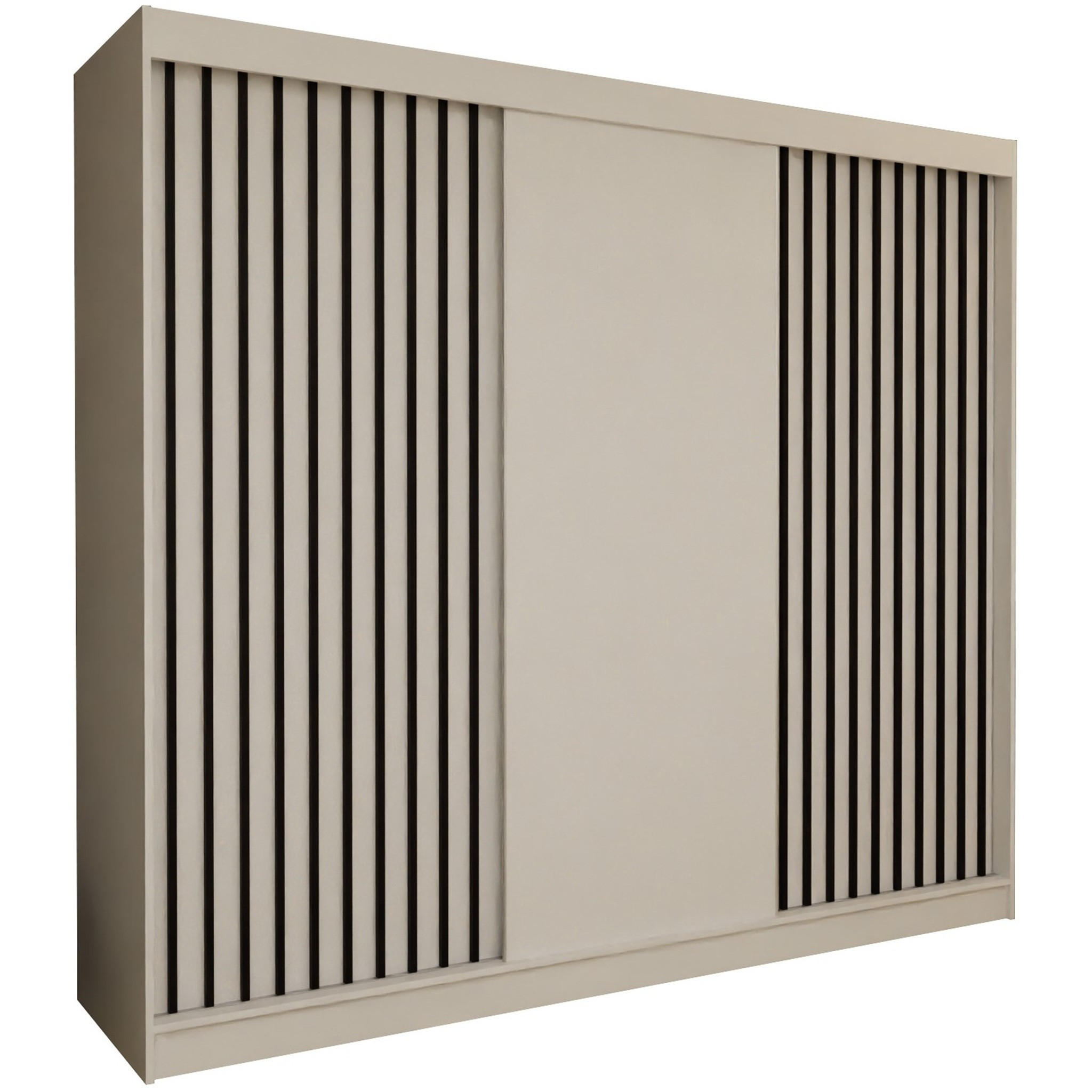 SCHWEBETÜRENSCHRANK Cabinio Weiß Schwarz 240/216/61 cm – Modern, mit Lamellen - Schwarz/Weiß, Holzwerkstoff/Kunststoff (240/216.1/61cm) - AX Living