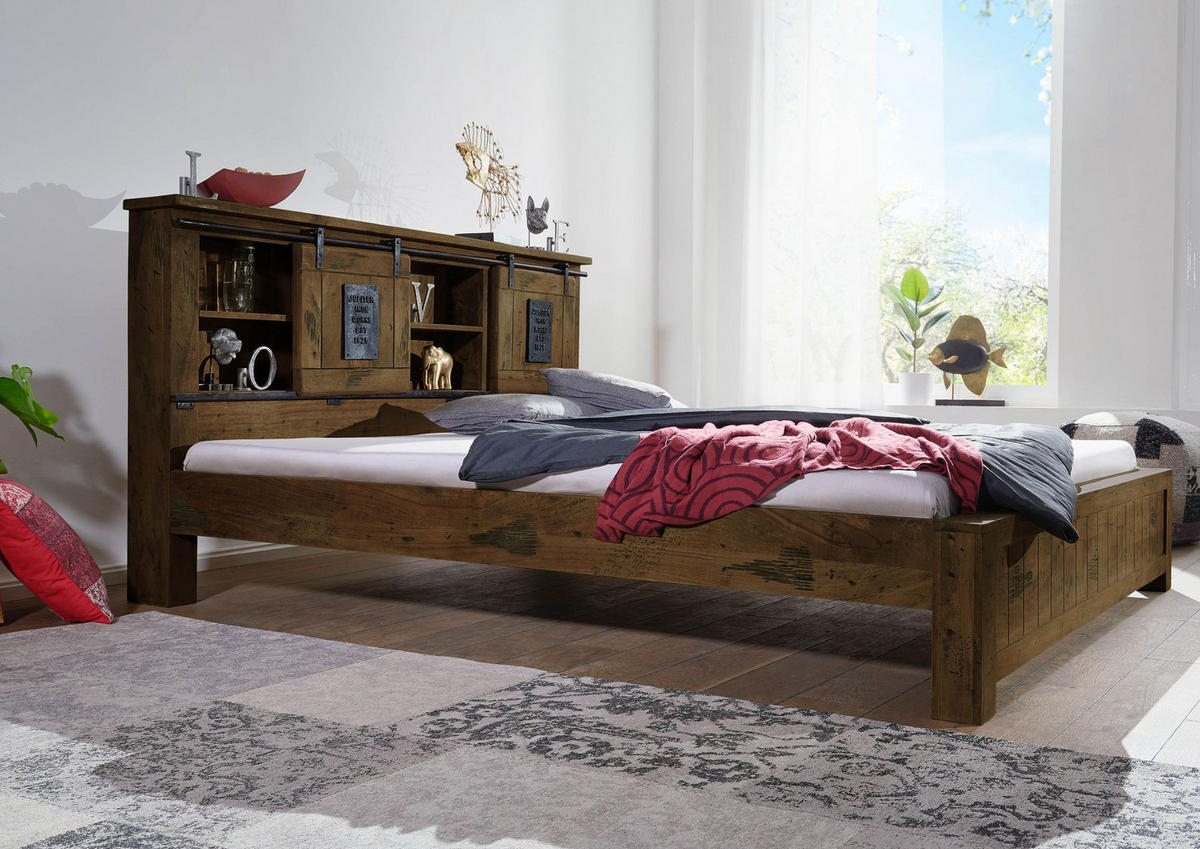 BETT Massivholz Mango 180 x 200 x 105 braun RAILWAY #443 - Braun, Holz (180/200cm) - Massivmoebel24