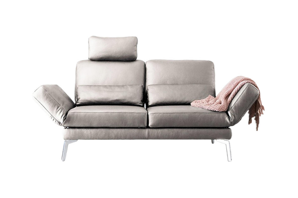 LEDERSOFA HURRICANE Hellgrau Leder - Silberfarben/Hellgrau, Leder (170/87/141cm) - KAWOLA