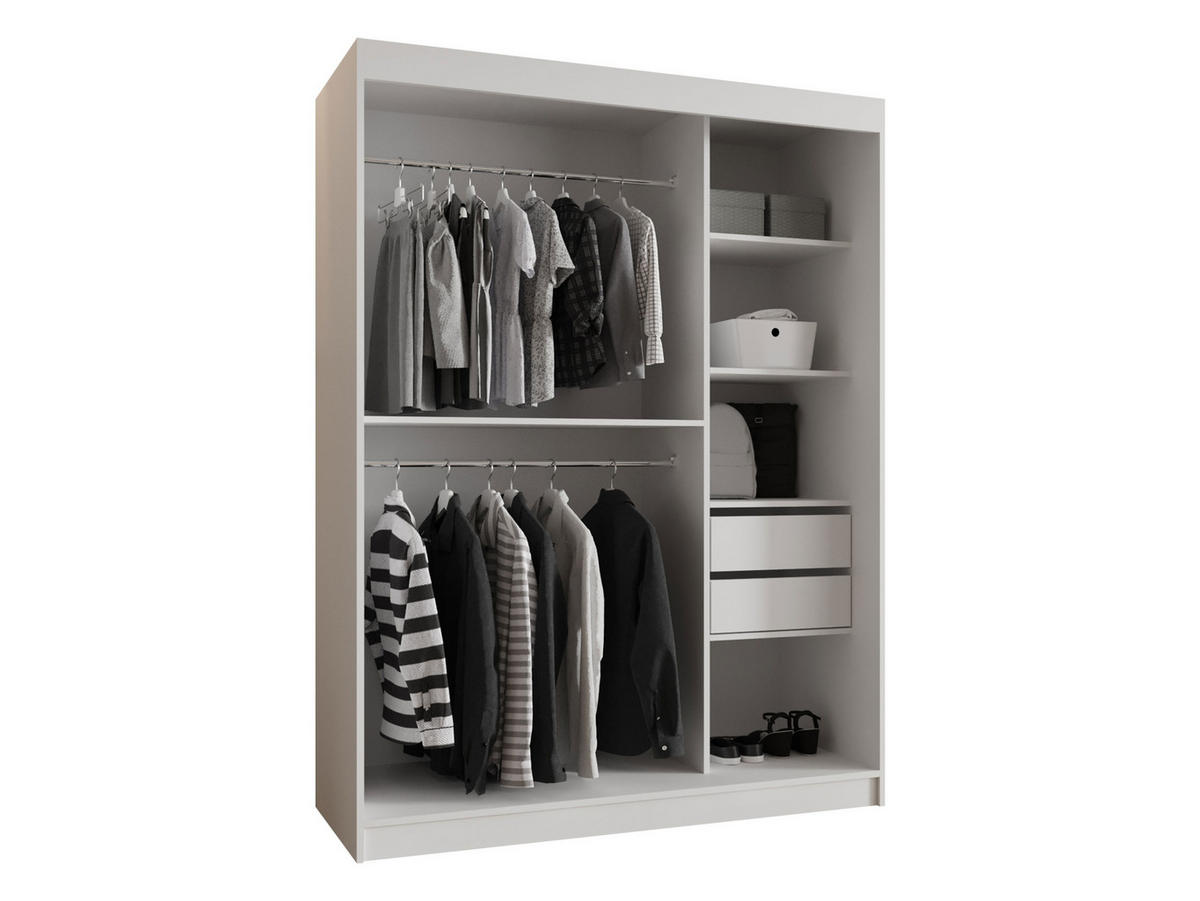 SCHWEBETÜRENSCHRANK Wika 150 cm mit Schubladen - Silberfarben/Schwarz, Holzwerkstoff/Kunststoff (150/200/62cm) - MIRJAN24