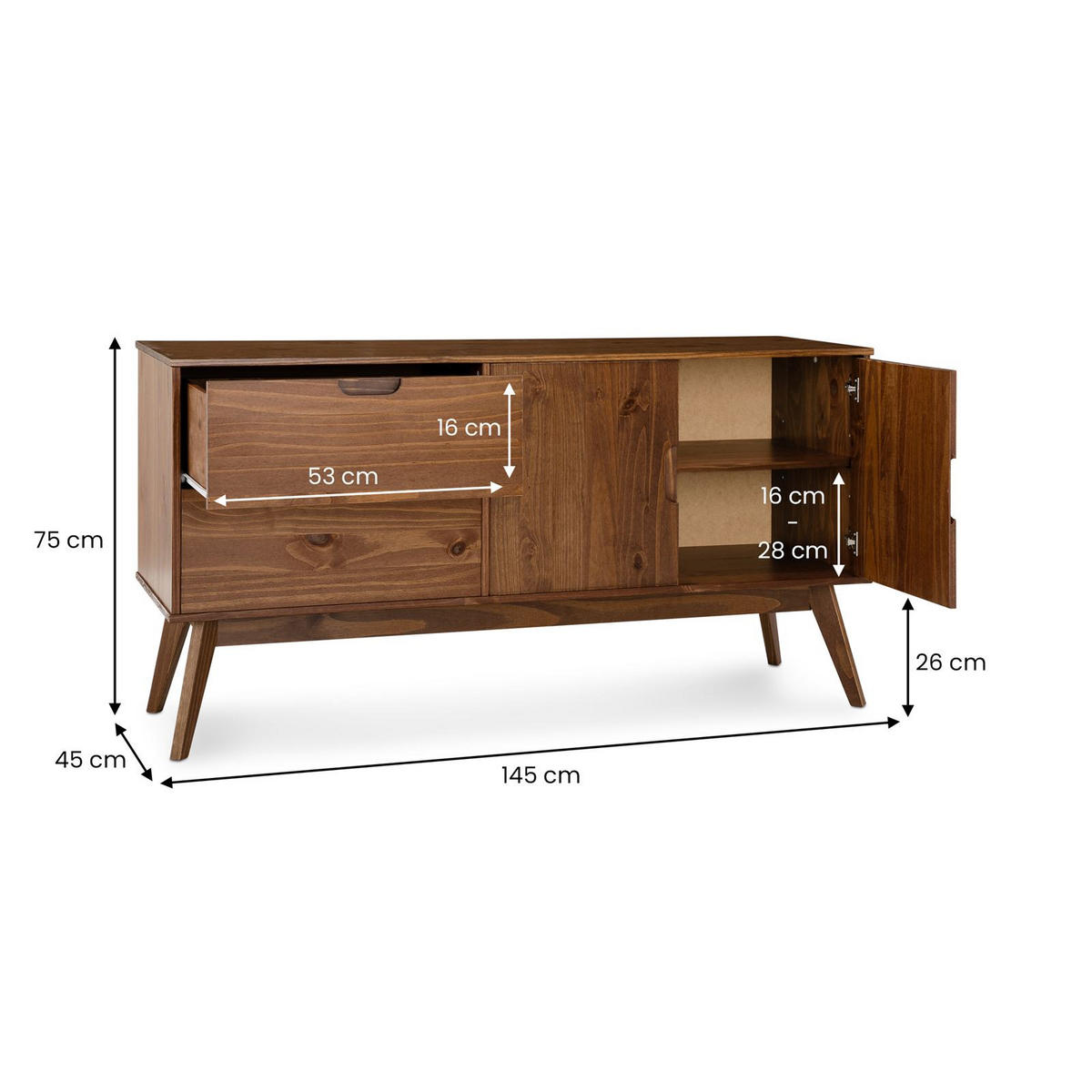 SIDEBOARD TIVOLI - Kastanienfarben, Holz (145/75/45cm) - IDIMEX