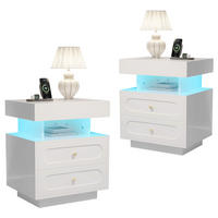 NACHTTISCH in Weiß Nachtschrank mit LED-Beleuchtung, 2 Schubladen , B100/T40/H60cm - Weiß, Holzwerkstoff/Metall (50/60/40cm) - STILVORA