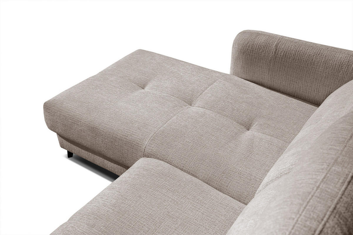 ECKSOFA SVEN 3-Sitzer, 1 Relax XL, verstellbare Kopfstützen, beige - Beige/Schwarz, Holzwerkstoff/Textil (256/163cm) - Courtois Laville
