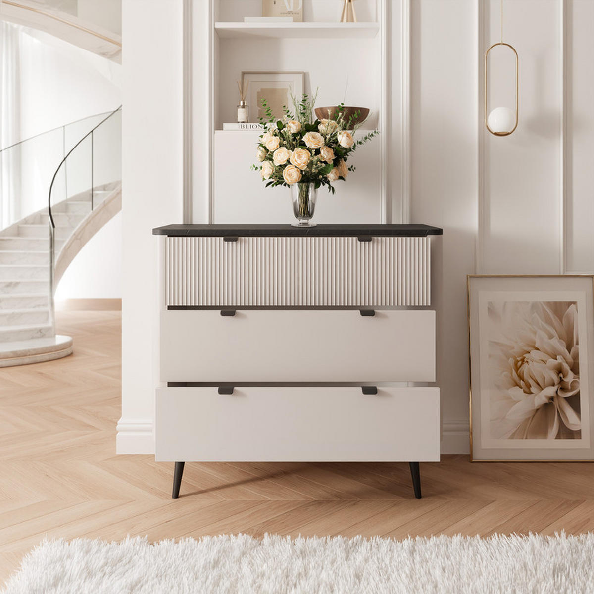 KOMMODE NAVANI 90 cm, 3 Schublade(n) Kaschmir / Grau - Kaschmir, Holzwerkstoff/Metall (90/82/40cm) - Idohome