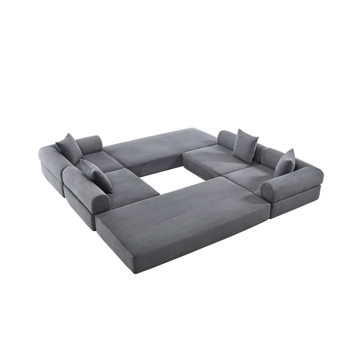 MODULARES Sofa 270/180/64 cm aus Cord mit Schlaffunktion und Seitentasche Dunkelgrau - Dunkelgrau, Textil (180/64/270cm) - Modenvie