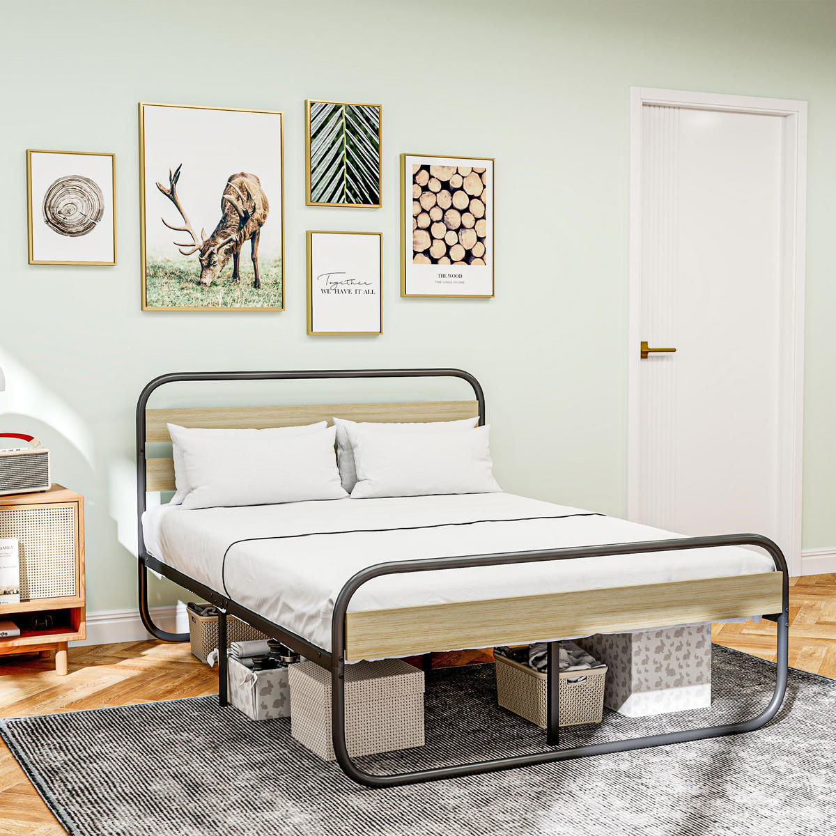 BETT 140x190 cm DE-14574 mit Kopfteil & Lattenrost Holzoptik - Eichefarben, Metall (140/190cm) - ComfortXL