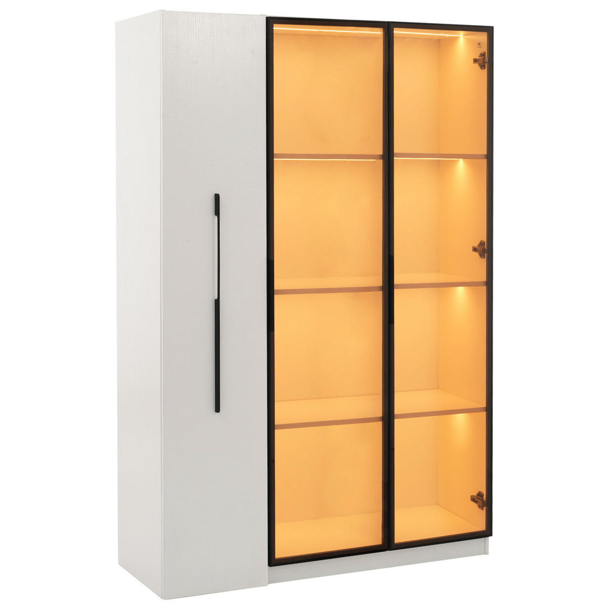 VITRINE 110,5/35/160 cm aus MDF mit LED-Vitrine und Seitenauszug Weiß - Weiß, Holzwerkstoff (110.5/160/35cm) - Modenvie