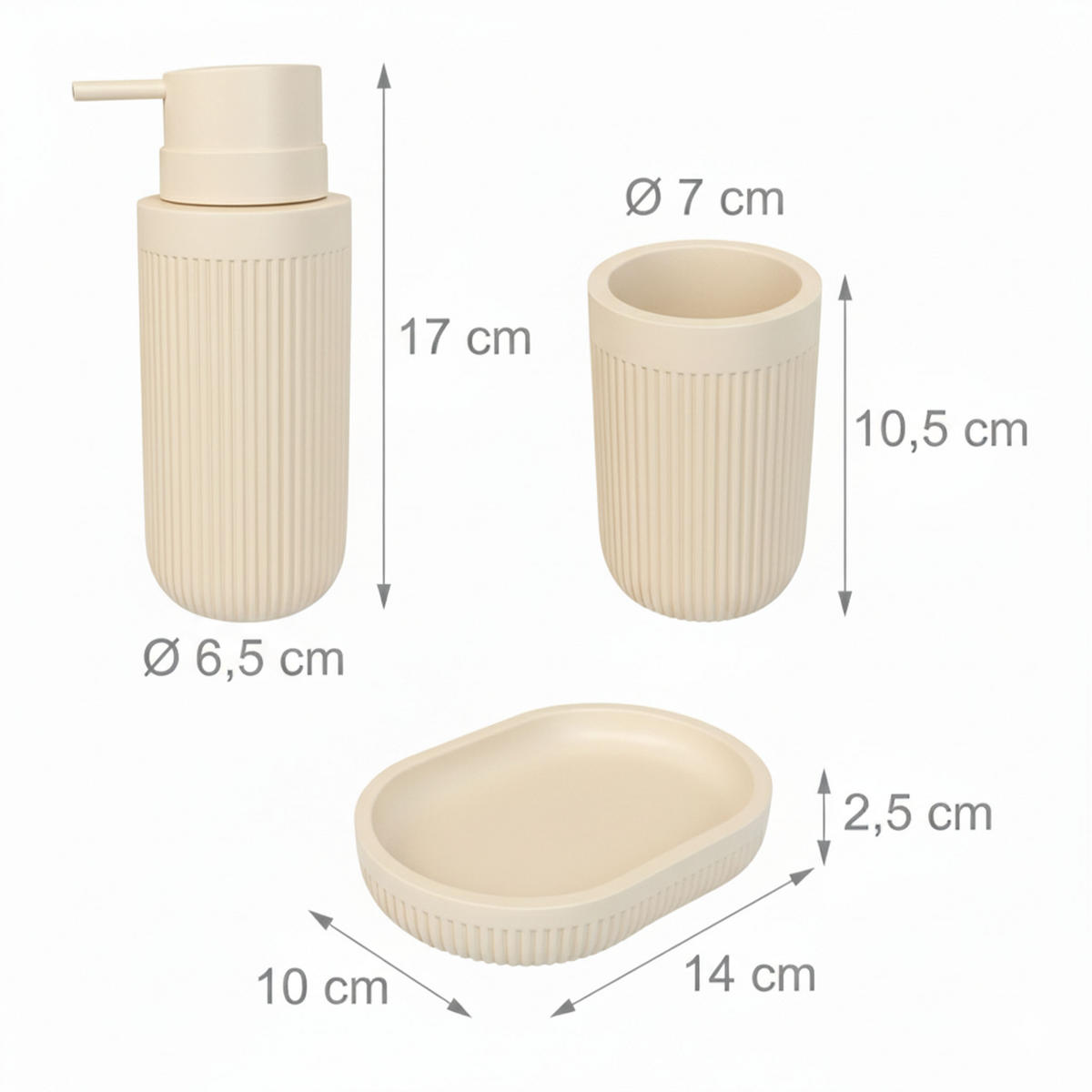 3-TLG.BAD-ACCESSOIRES - Beige, Kunststoff (6.5/17.5/6.5cm) - Relaxdays