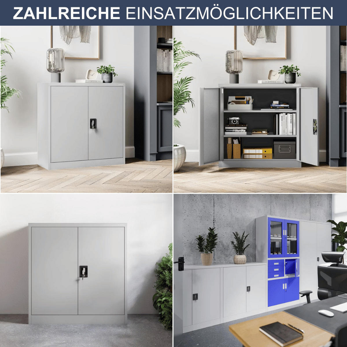 AKTENSCHRANK abschließbar KADO mit Flügeltüren 93x90x40cm Grau - Grau, Metall (90/93/40cm) - DELUKE