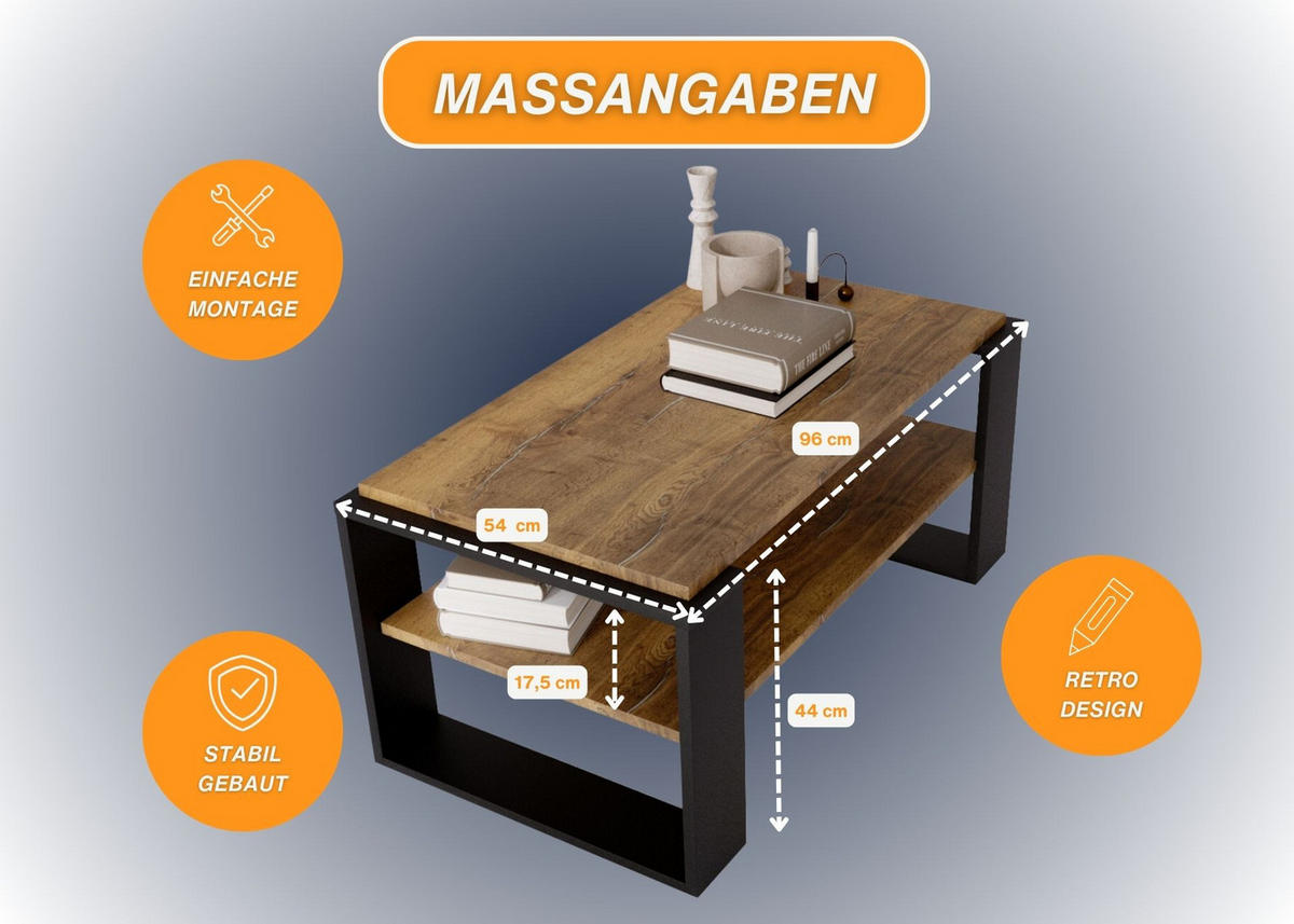 COUCHTISCH Holzwerkstoff rechteckig stabil Nussbaumfarben 42/54/96cm - Nussbaumfarben/Schwarz, Holzwerkstoff (53.8/96/42cm) - CraftPAK