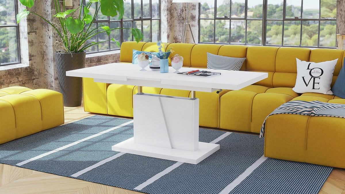 COUCHTISCH rechteckig Weiß matt ausziehbar höhenverstellbar - Weiß, Holzwerkstoff (70/120/60cm) - designimpex