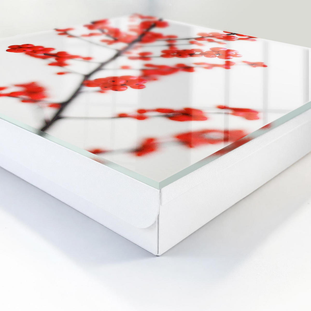SCHLÜSSELBOX Weiß 30x30 cm – Türöffnung nach rechts - Rote Beeren - Rot, Metall (30/30/5cm) - TULUP