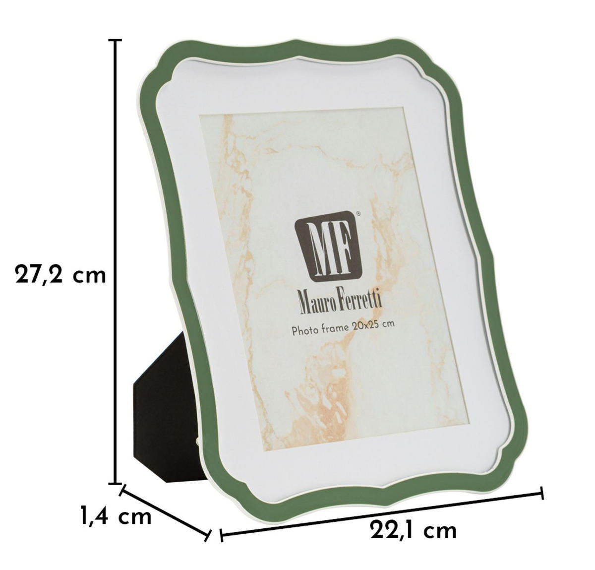 BILDERRAHMEN Margot, Fotoformat 20 x 25 cm, grün und silberfarben, Zink und Glas, Rahmen 22,1 x 1,4 x 27,2 cm - Silberfarben/Grün, Glas/Metall (22.1/27.2/1.4cm) - Mauro Ferretti