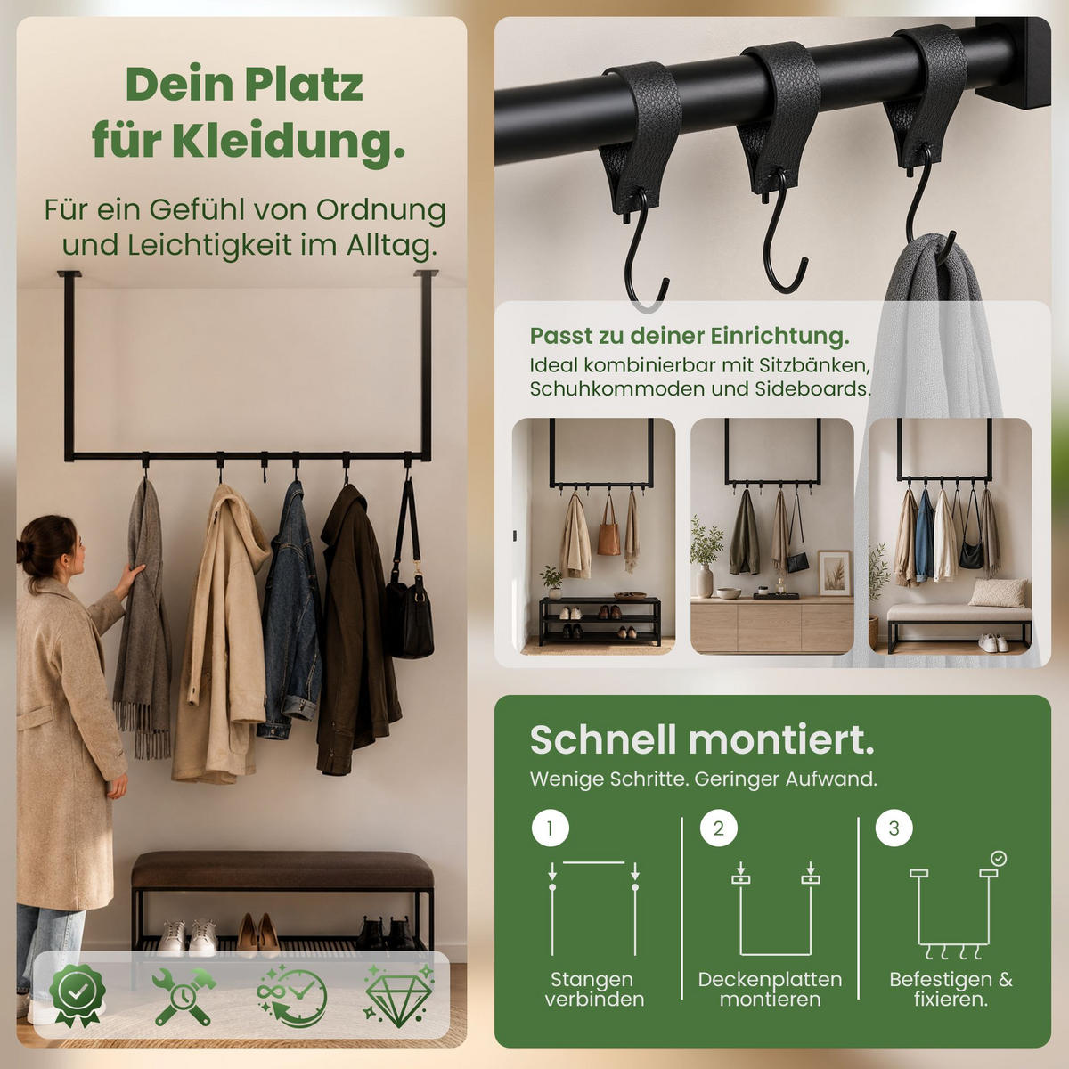 KLEIDERSTANGE Metall Schwarz - Schwarz, Metall (120/80/7cm) - CLP