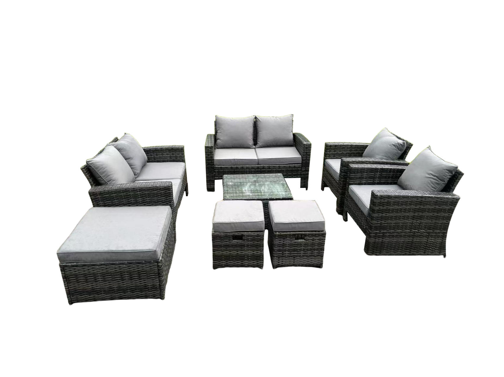 GARTENMÖBEL-SET Polyrattan Dunkelgrau 9-Sitzer - Dunkelgrau, Metall - Fimous