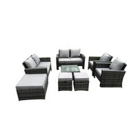GARTENMÖBEL-SET Polyrattan Dunkelgrau 9-Sitzer - Dunkelgrau, Metall - Fimous
