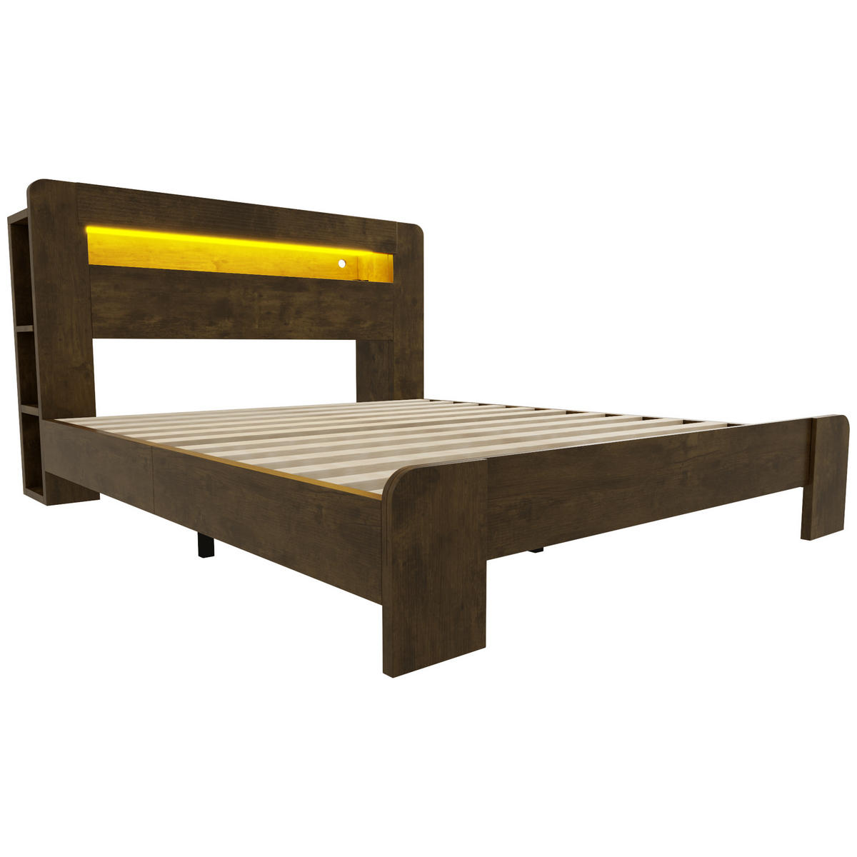 HOLZBETT 140x200cm Kopfteil Stauraum LED Steckdose Holz - Naturfarben, Holz (140/200cm) - FLIEKS
